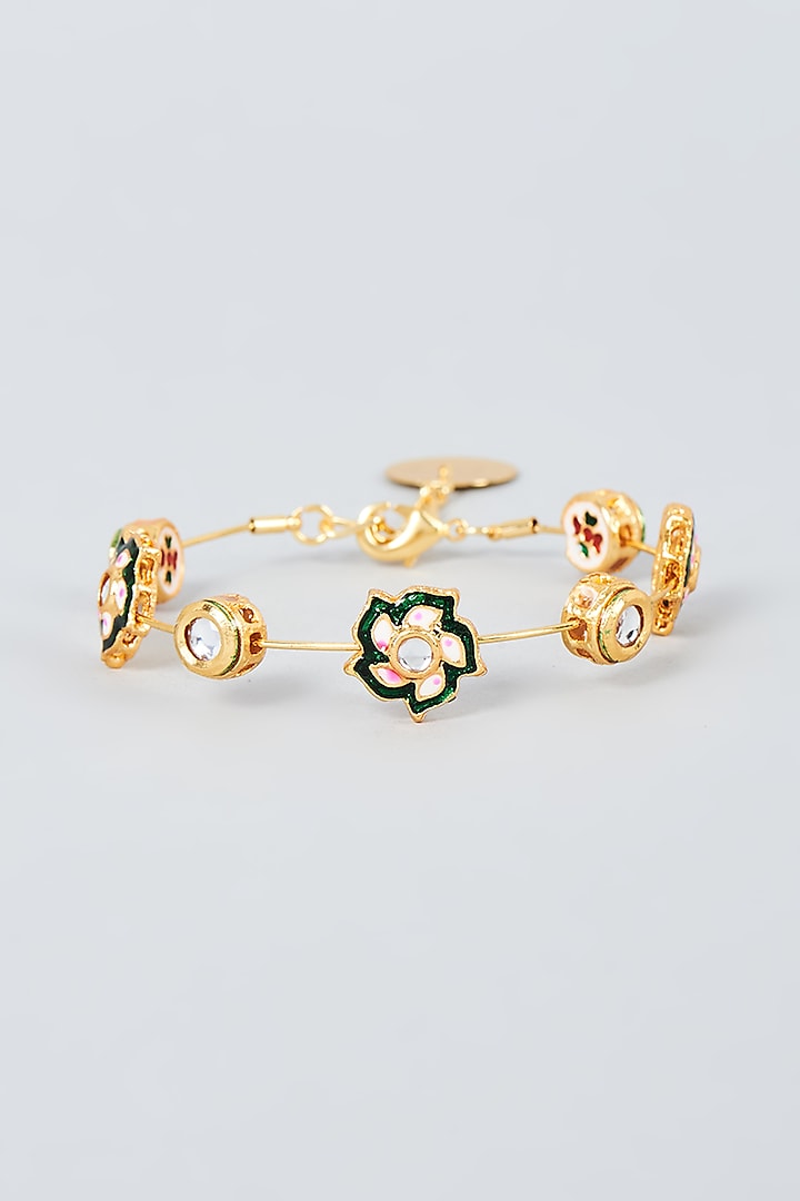 Gold Finish Kundan Polki Flower Bangle by Nyela at Pernia's Pop Up Shop