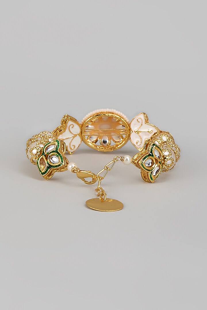 Gold Finish Kundan Polki & Pearl Cuff by Nyela at Pernia's Pop Up Shop