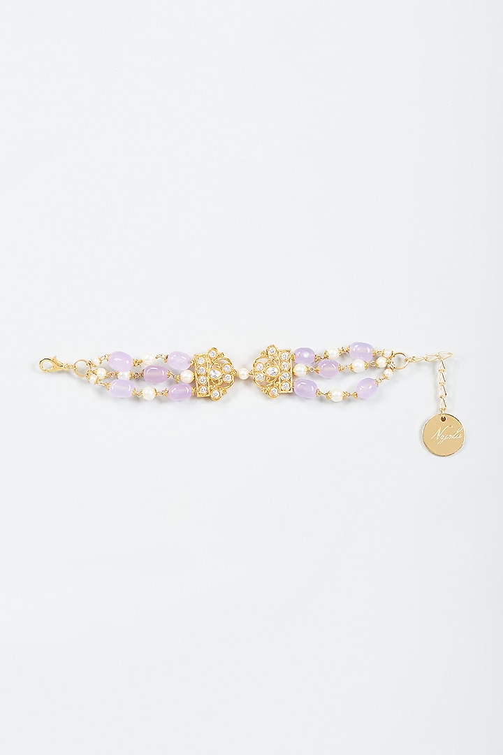 Gold Finish Lilac Bead & American Diamond Bracelet by Nyela