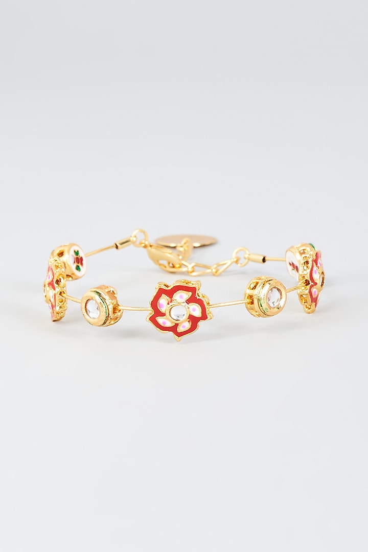 Gold Finish Kundan Polki Meenakari Bangle by Nyela at Pernia's Pop Up Shop