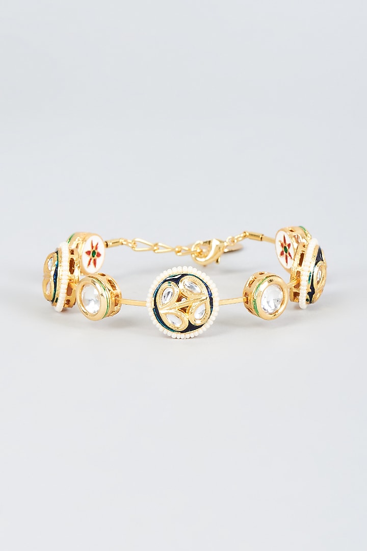 Gold Finish Kundan Polki Meenakari Bangle by Nyela at Pernia's Pop Up Shop