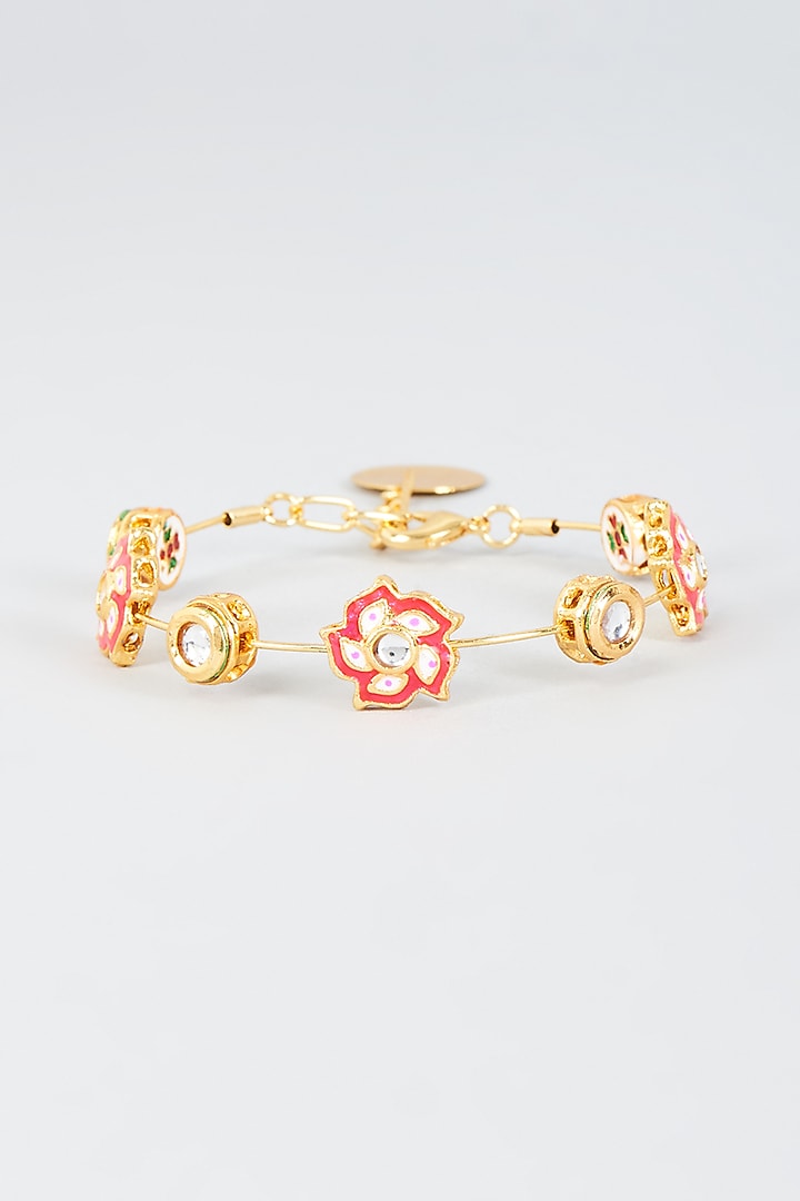 Gold Finish Kundan Polki Meenakari Bangle by Nyela at Pernia's Pop Up Shop