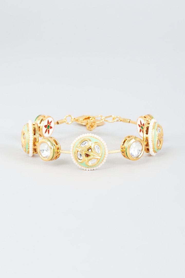 Gold Finish Kundan Polki Meenakari Bangle by Nyela at Pernia's Pop Up Shop