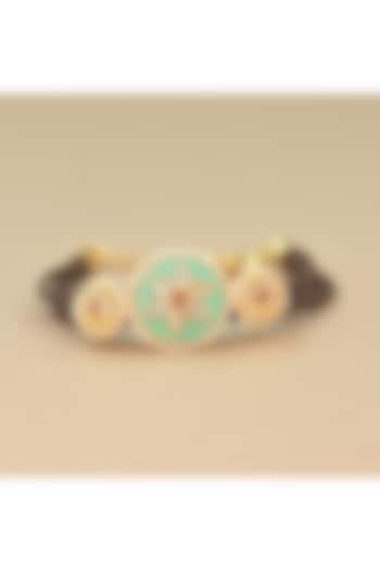 Gold Finish Kundan Polki Aqua Meenakari Openable Bracelet by Nyela at Pernia's Pop Up Shop