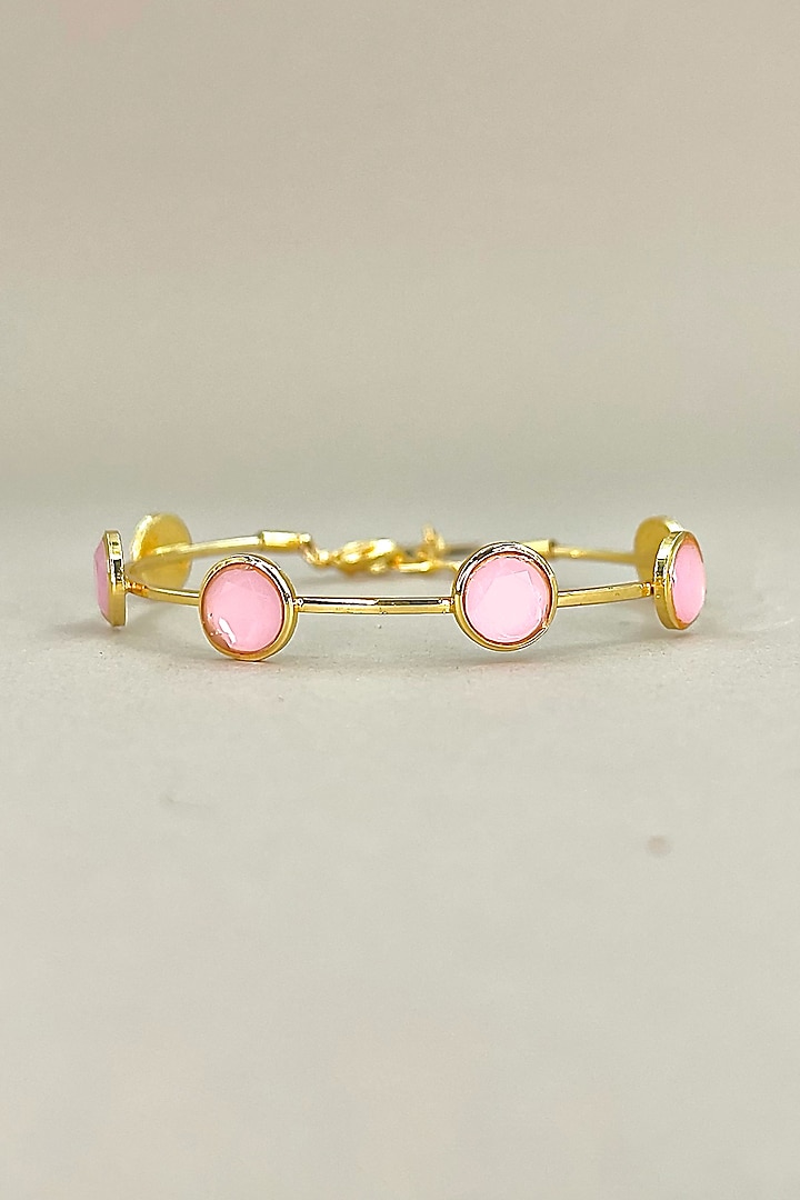 Gold Finish Pink Stone Adjustable Bangle by Nyela at Pernia's Pop Up Shop