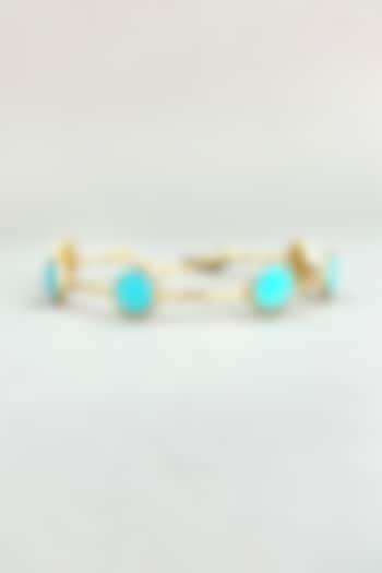 Gold Finish Blue Stone Adjustable Bangle by Nyela at Pernia's Pop Up Shop