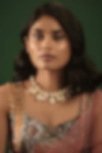 Gold Finish Kundan Polki & Pearl Meenakari Necklace by Nyela at Pernia's Pop Up Shop