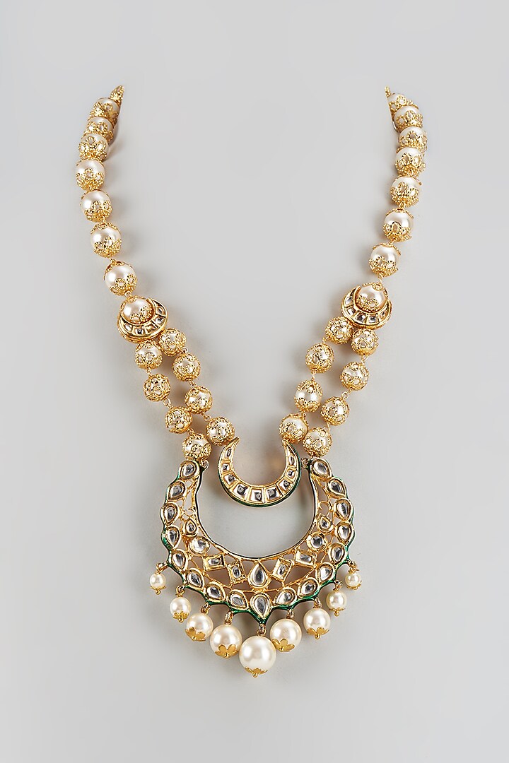 Gold Finish Kundan Polki And Pearl Necklace Design By Nyela At Pernias