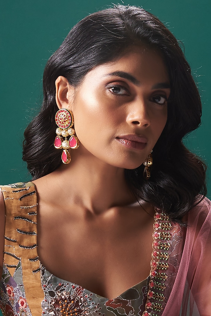 Gold Finish Kundan Polki Dangler Earrings by Nyela at Pernia's Pop Up Shop