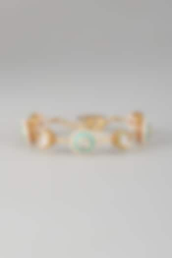 Gold Finish Kundan Polki & Turquoise Stone Meenakari Bangle by Nyela at Pernia's Pop Up Shop