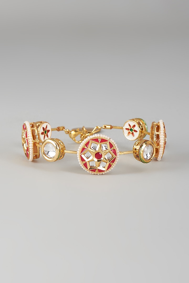 Gold Finish Kundan Polki & Red Stone Meenakari Bangle by Nyela at Pernia's Pop Up Shop