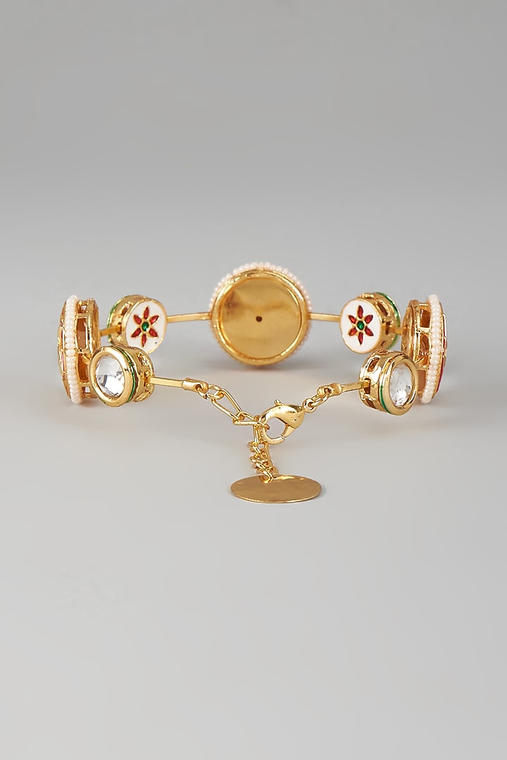Gold Finish Kundan Polki & Red Stone Meenakari Bangle by Nyela at Pernia's Pop Up Shop