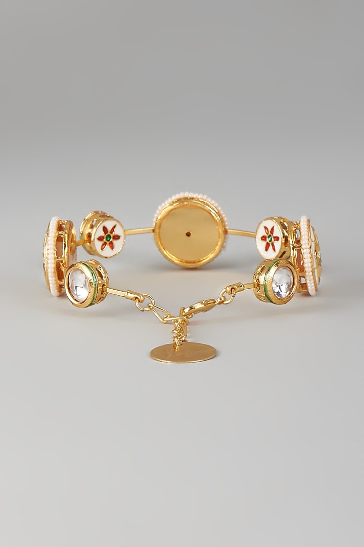Gold Finish Kundan Polki & White Stone Meenakari Bangle by Nyela at Pernia's Pop Up Shop
