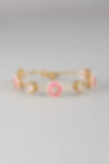 Gold Finish Kundan Polki & Pink Stone Meenakari Bangle by Nyela at Pernia's Pop Up Shop