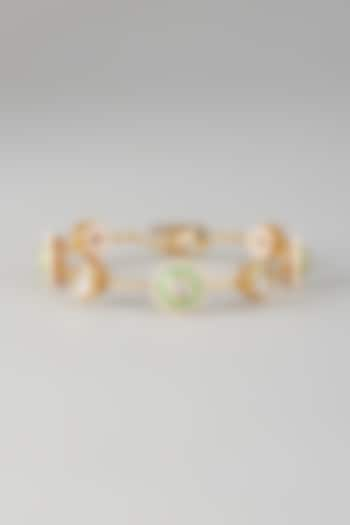 Gold Finish Kundan Polki & Light Green Stone Meenakari Bangle by Nyela at Pernia's Pop Up Shop