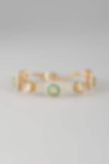 Gold Finish Kundan Polki & Teal Stone Meenakari Bangle by Nyela at Pernia's Pop Up Shop