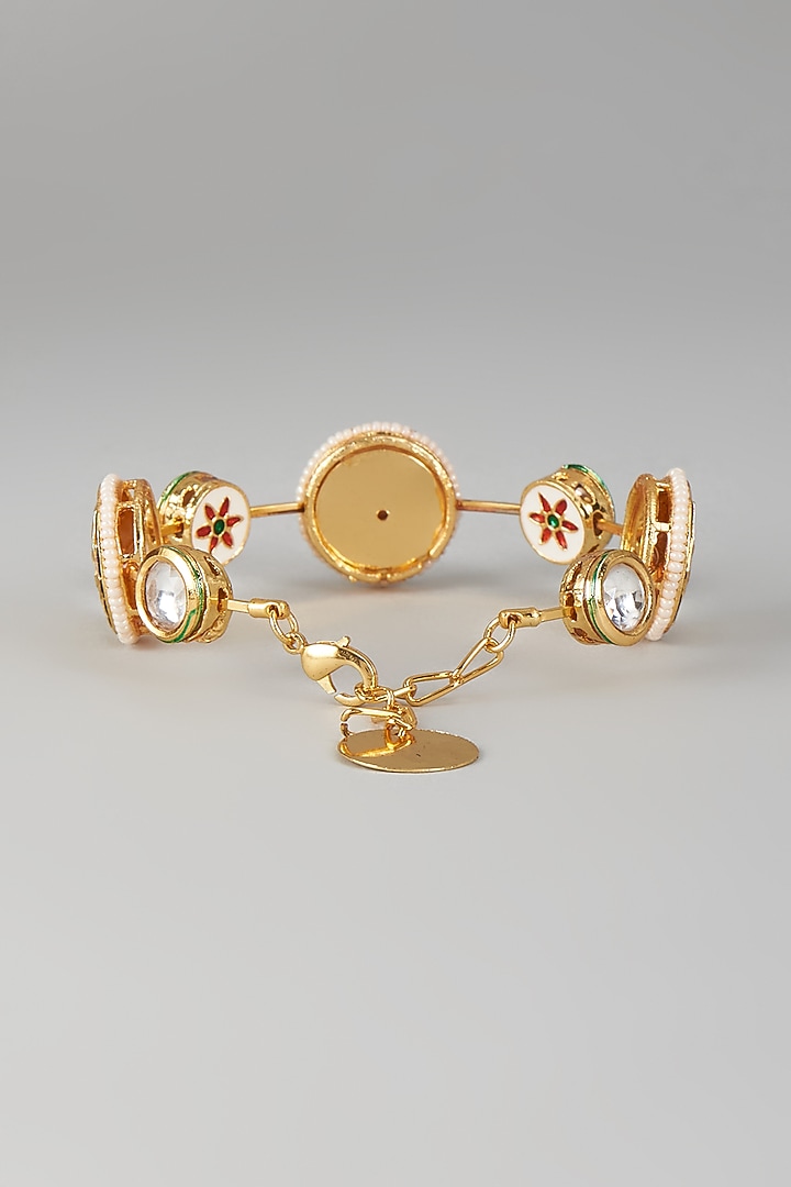 Gold Finish Kundan Polki & Navy Blue Stone Meenakari Bangle by Nyela at Pernia's Pop Up Shop