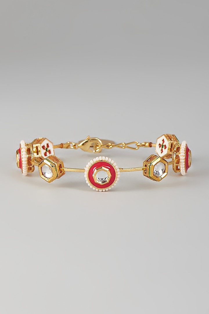 Gold Finish Kundan Polki & Ruby Stone Meenakari Bangle by Nyela at Pernia's Pop Up Shop