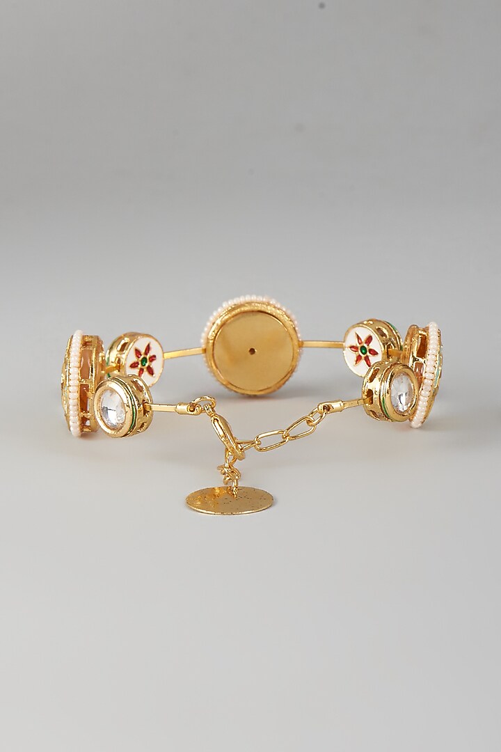 Gold Finish Kundan Polki & Aqua Stone Meenakari Bangle by Nyela at Pernia's Pop Up Shop