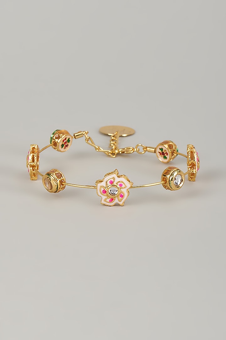 Gold Finish Kundan Polki Meenakari Hand Painted Bangle by Nyela at Pernia's Pop Up Shop
