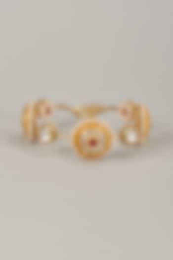 Gold Finish Kundan Polki Meenakari Hand Painted Bangle by Nyela at Pernia's Pop Up Shop