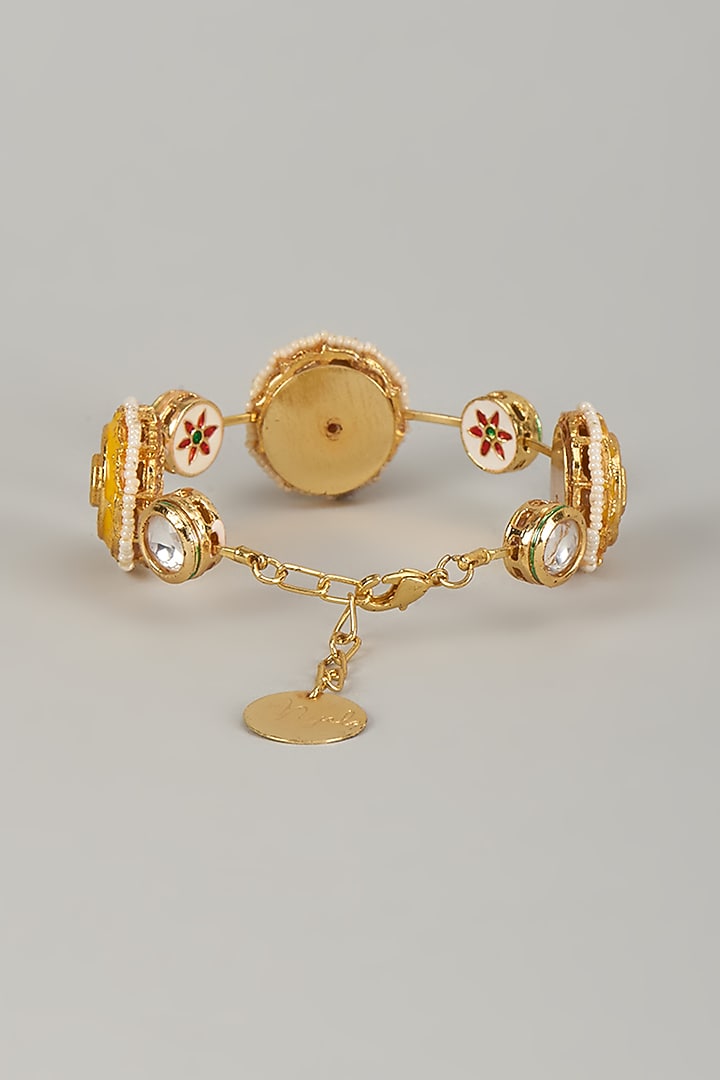 Gold Finish Kundan Polki Meenakari Hand Painted Bangle by Nyela at Pernia's Pop Up Shop