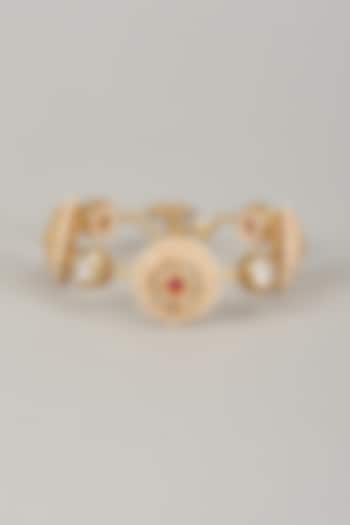 Gold Finish Kundan Polki Meenakari Hand Painted Bangle by Nyela at Pernia's Pop Up Shop