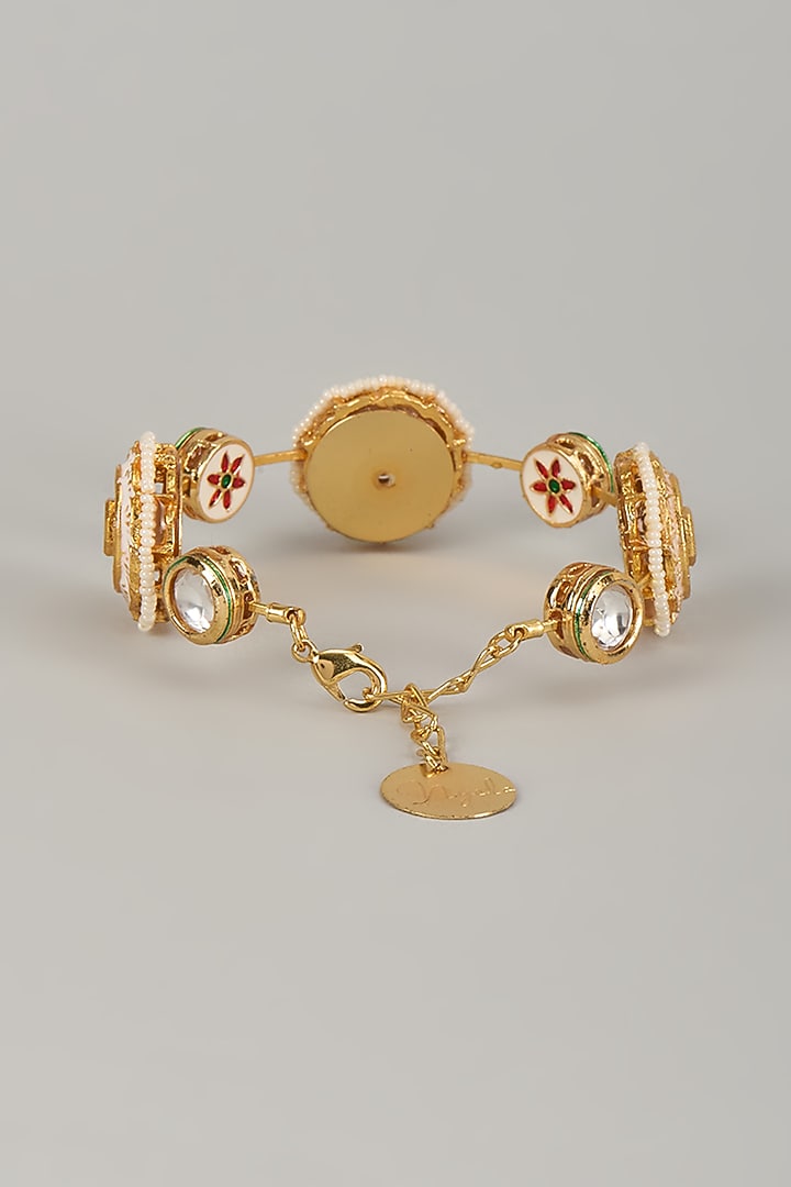 Gold Finish Kundan Polki Meenakari Hand Painted Bangle by Nyela at Pernia's Pop Up Shop