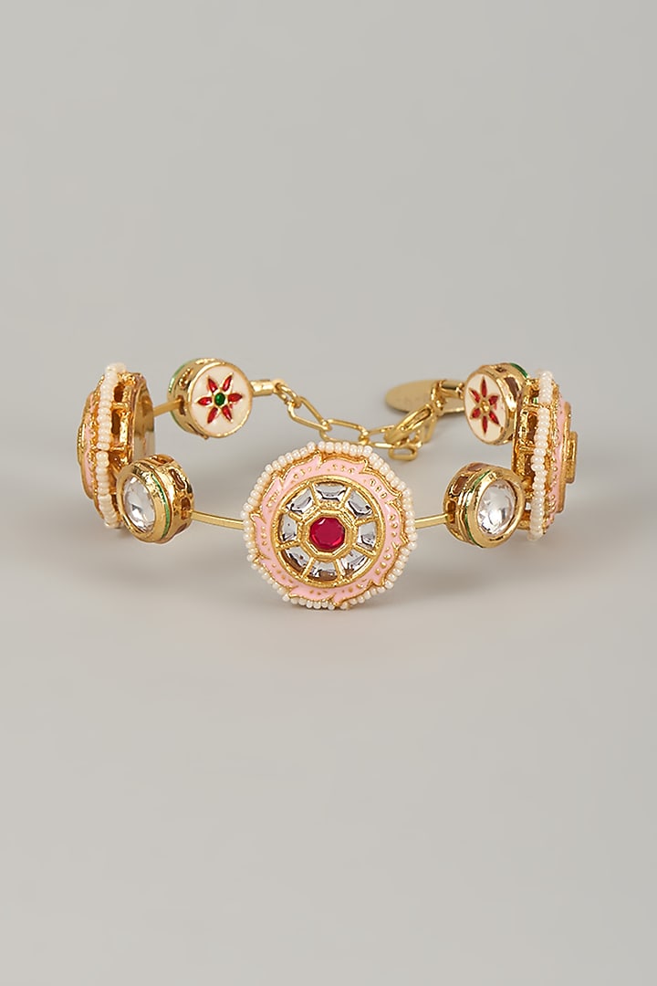 Gold Finish Kundan Polki Meenakari Hand Painted Bangle by Nyela at Pernia's Pop Up Shop