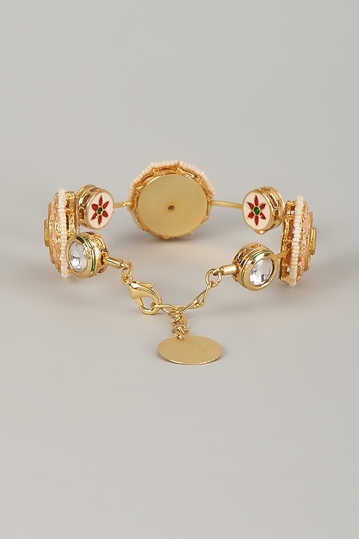 Gold Finish Kundan Polki Meenakari Hand Painted Bangle by Nyela at Pernia's Pop Up Shop