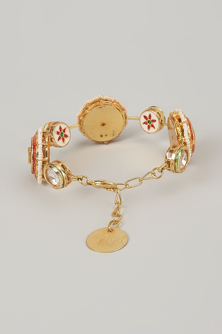 Gold Finish Kundan Polki Meenakari Hand Painted Bangle by Nyela at Pernia's Pop Up Shop