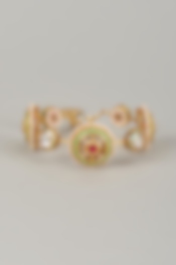 Gold Finish Kundan Polki Meenakari Hand Painted Bangle by Nyela at Pernia's Pop Up Shop