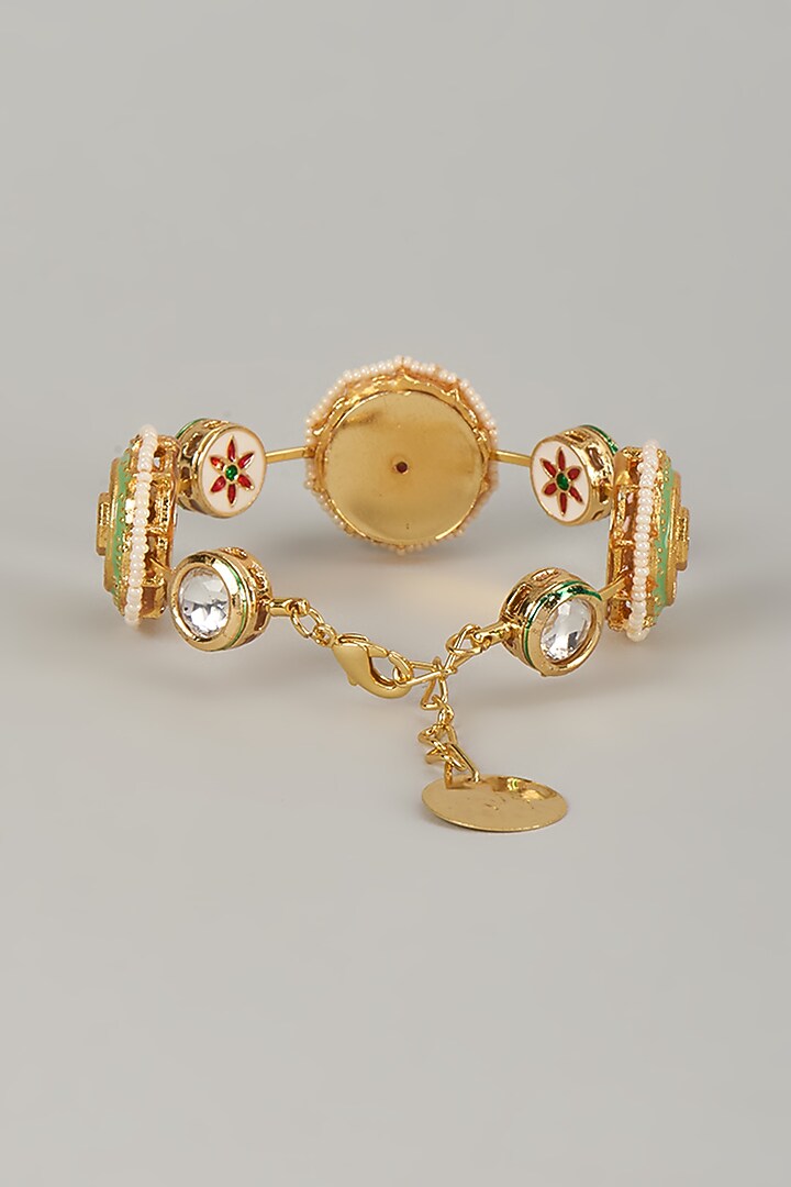 Gold Finish Kundan Polki Meenakari Hand Painted Bangle by Nyela at Pernia's Pop Up Shop