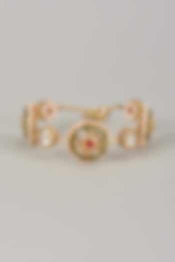Gold Finish Kundan Polki Meenakari Hand Painted Bangle by Nyela at Pernia's Pop Up Shop