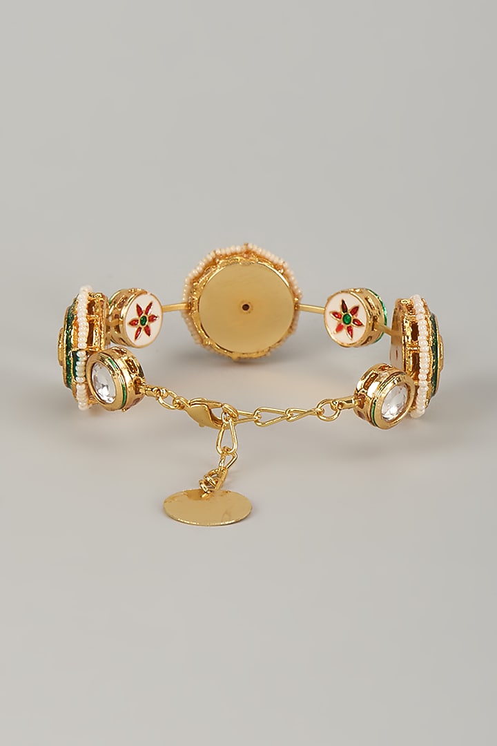 Gold Finish Kundan Polki Meenakari Hand Painted Bangle by Nyela at Pernia's Pop Up Shop