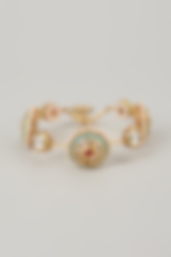 Gold Finish Kundan Polki Meenakari Hand Painted Bangle by Nyela at Pernia's Pop Up Shop