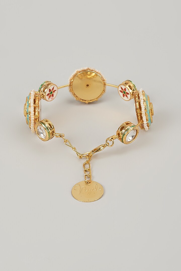 Gold Finish Kundan Polki Meenakari Hand Painted Bangle by Nyela at Pernia's Pop Up Shop