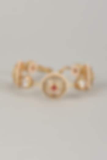 Gold Finish Kundan Polki Meenakari Hand Painted Bangle by Nyela at Pernia's Pop Up Shop