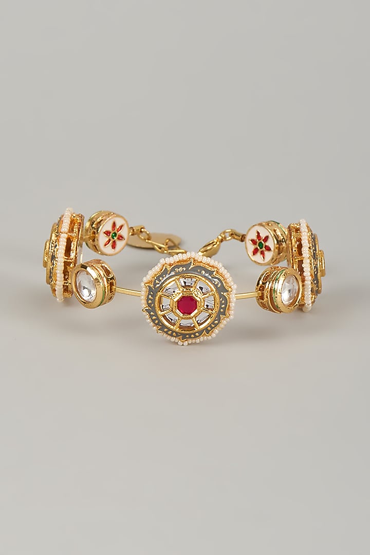 Gold Finish Kundan Polki Meenakari Hand Painted Bangle by Nyela at Pernia's Pop Up Shop