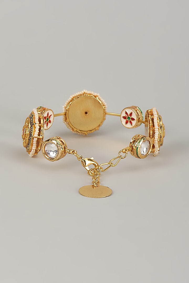 Gold Finish Kundan Polki Meenakari Hand Painted Bangle by Nyela at Pernia's Pop Up Shop