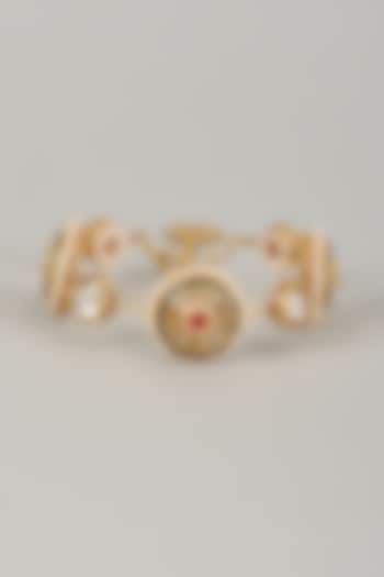 Gold Finish Kundan Polki Meenakari Hand Painted Bangle by Nyela at Pernia's Pop Up Shop