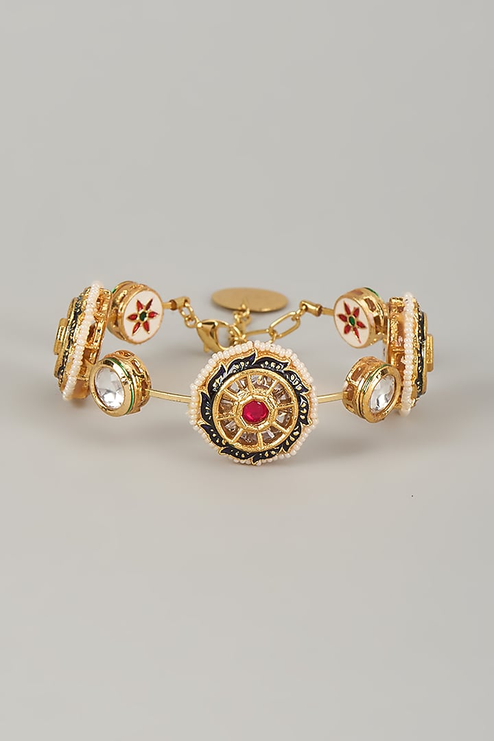 Gold Finish Kundan Polki Meenakari Hand Painted Bangle by Nyela at Pernia's Pop Up Shop