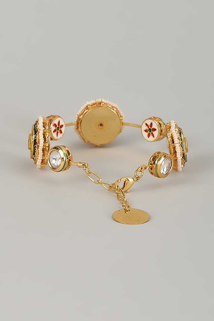 Gold Finish Kundan Polki Meenakari Hand Painted Bangle by Nyela at Pernia's Pop Up Shop