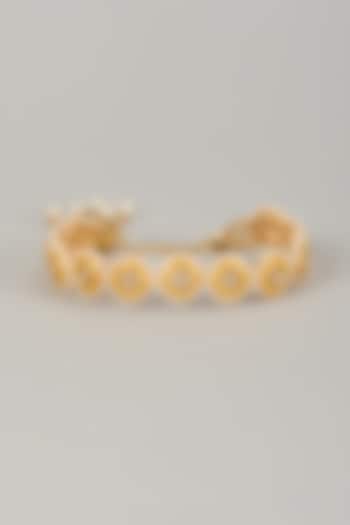 Gold Finish Kundan Polki Meenakari Hand Painted Bracelet by Nyela at Pernia's Pop Up Shop