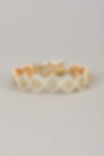 Gold Finish Kundan Polki Meenakari Hand Painted Bracelet by Nyela at Pernia's Pop Up Shop