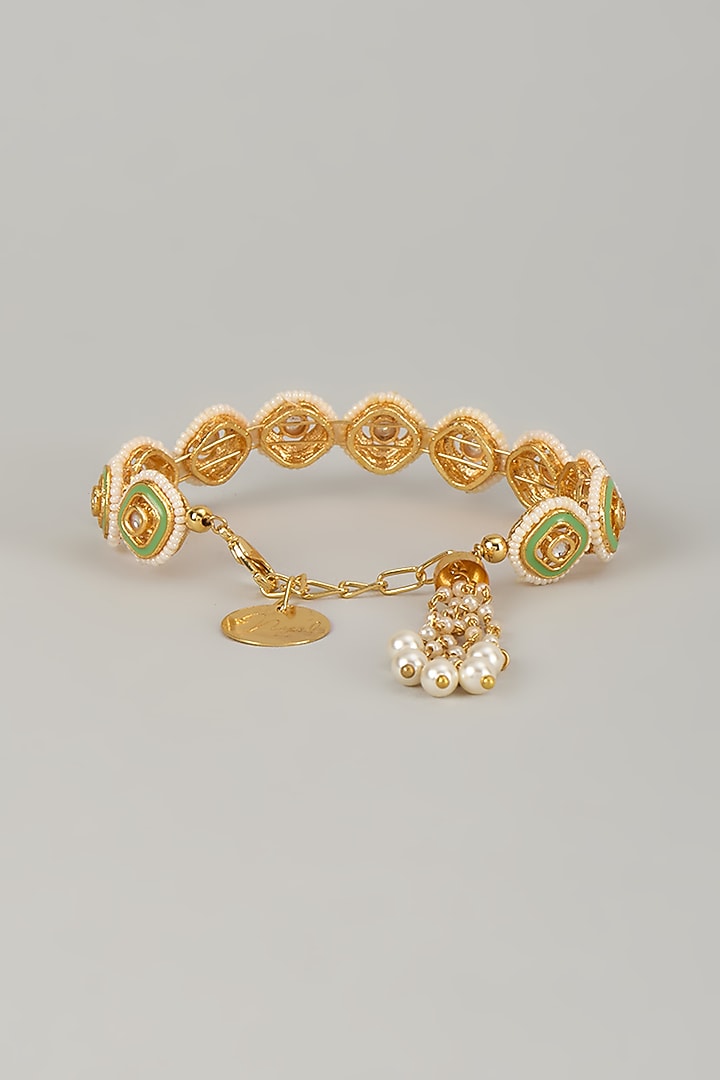 Gold Finish Kundan Polki Meenakari Hand Painted Bracelet by Nyela at Pernia's Pop Up Shop