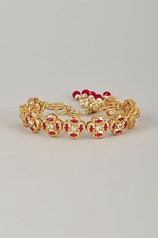 Gold Finish Kundan Polki Bracelet by Nyela