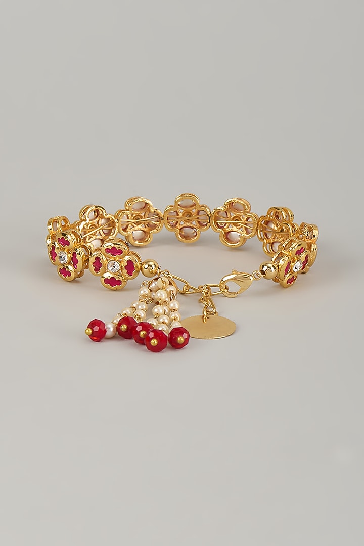 Gold Finish Kundan Polki Bracelet by Nyela at Pernia's Pop Up Shop