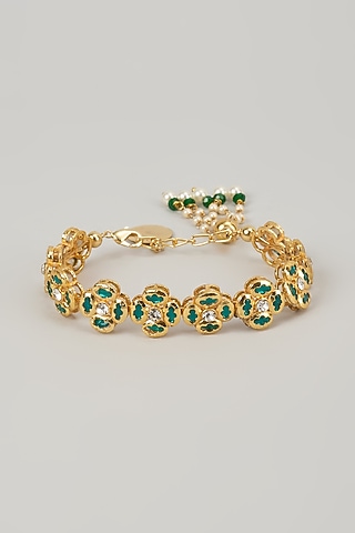 Gold Finish Kundan Polki Bracelet by Nyela