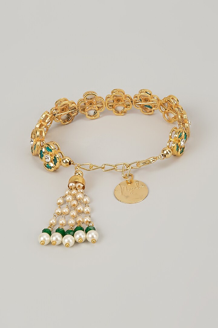 Gold Finish Kundan Polki Bracelet by Nyela at Pernia's Pop Up Shop